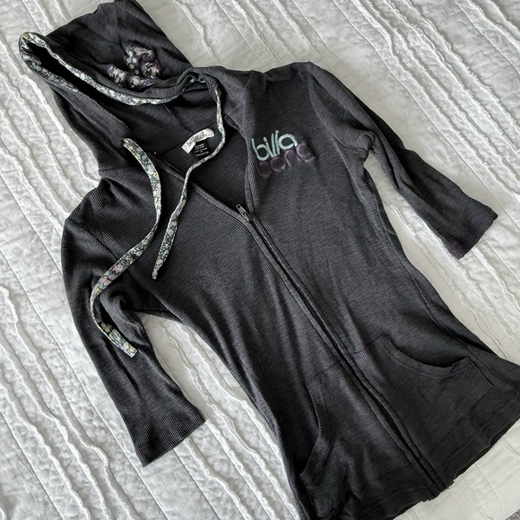 Y2K Billabong Lightweight‎ Hoodie Women Grunge Ribbed Half Sleeve 90s Sz XS - Picture 1 of 7